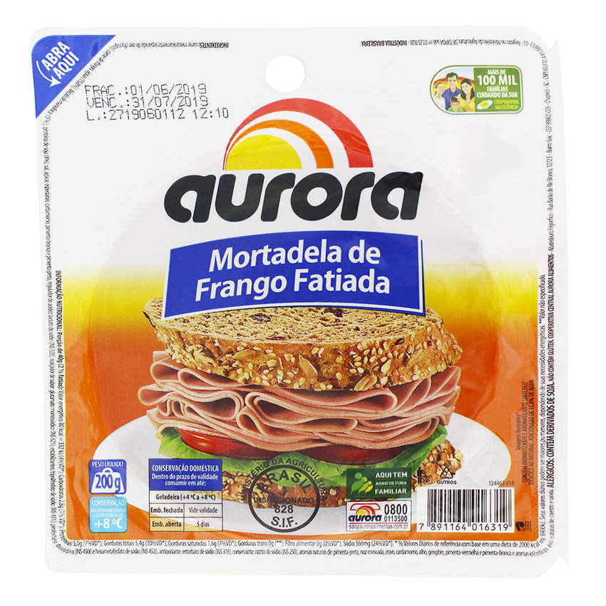 Mortadela de frango fatiada Aurora - DaCidadeShop