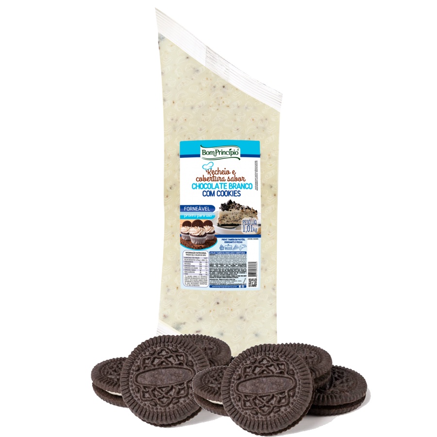 RECHEIO E COBERTURA CHOCOLATE BRANCO COM COOKES BOM PRINCÍPIO 1,01KG - DaCidadeShop