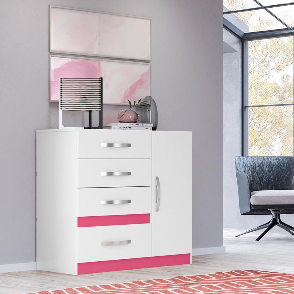 COMODA MOVAL - VENUS 1P. 4 GAVT – FLEX -BRANCO/ROSA/AZUL/LILAS - DaCidadeShop