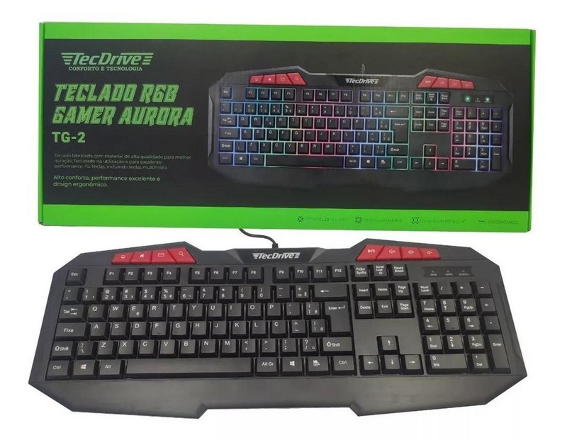 Teclado Usb Gamer Rgb Tec Driver Aurora Tg-2 Iluminado - DaCidadeShop