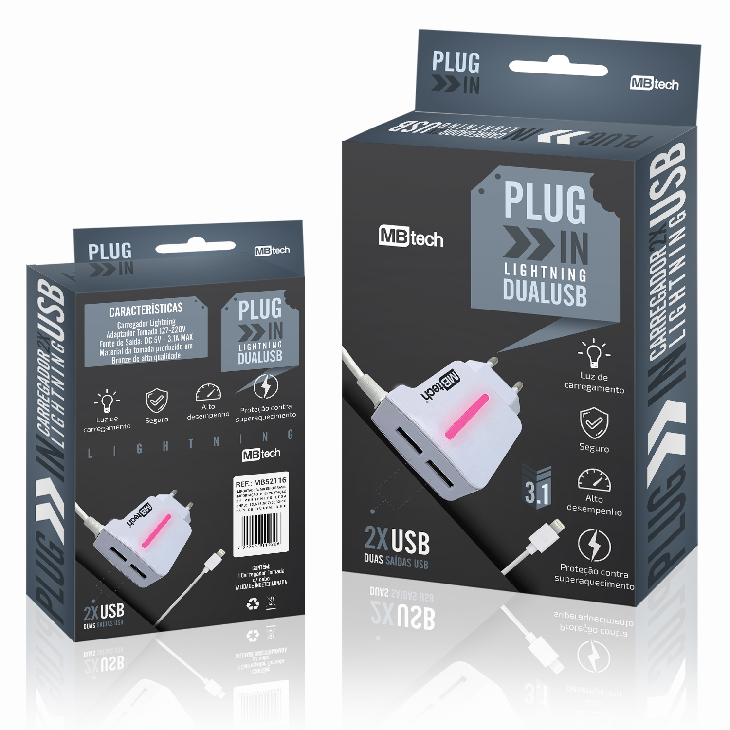 Mb tech plug in light 2 x usb dual usb - DaCidadeShop