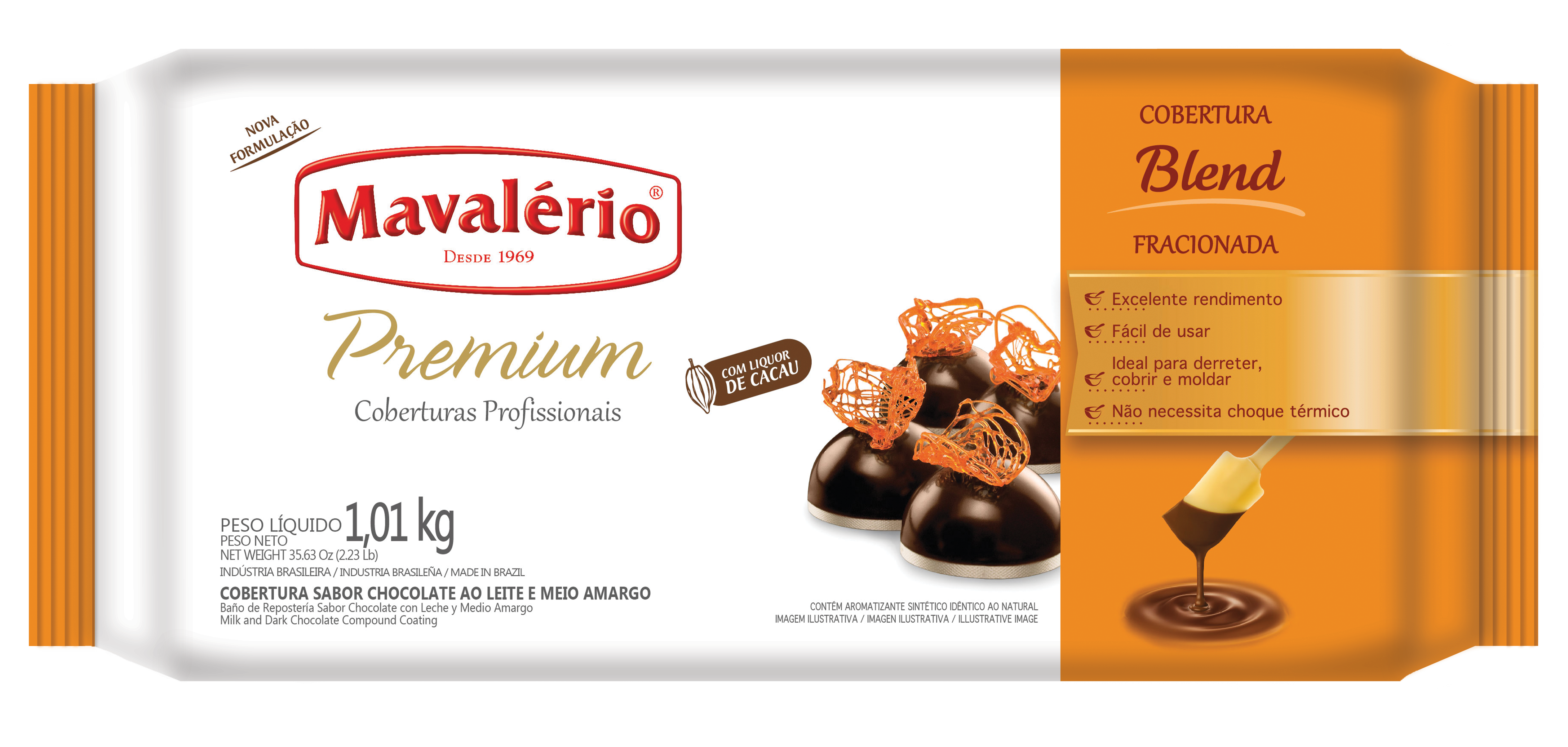 COBERTURA CHOCOLATE AO LEITE E MEIO AMARGO MAVALÉRIO 1,01KG - DaCidadeShop