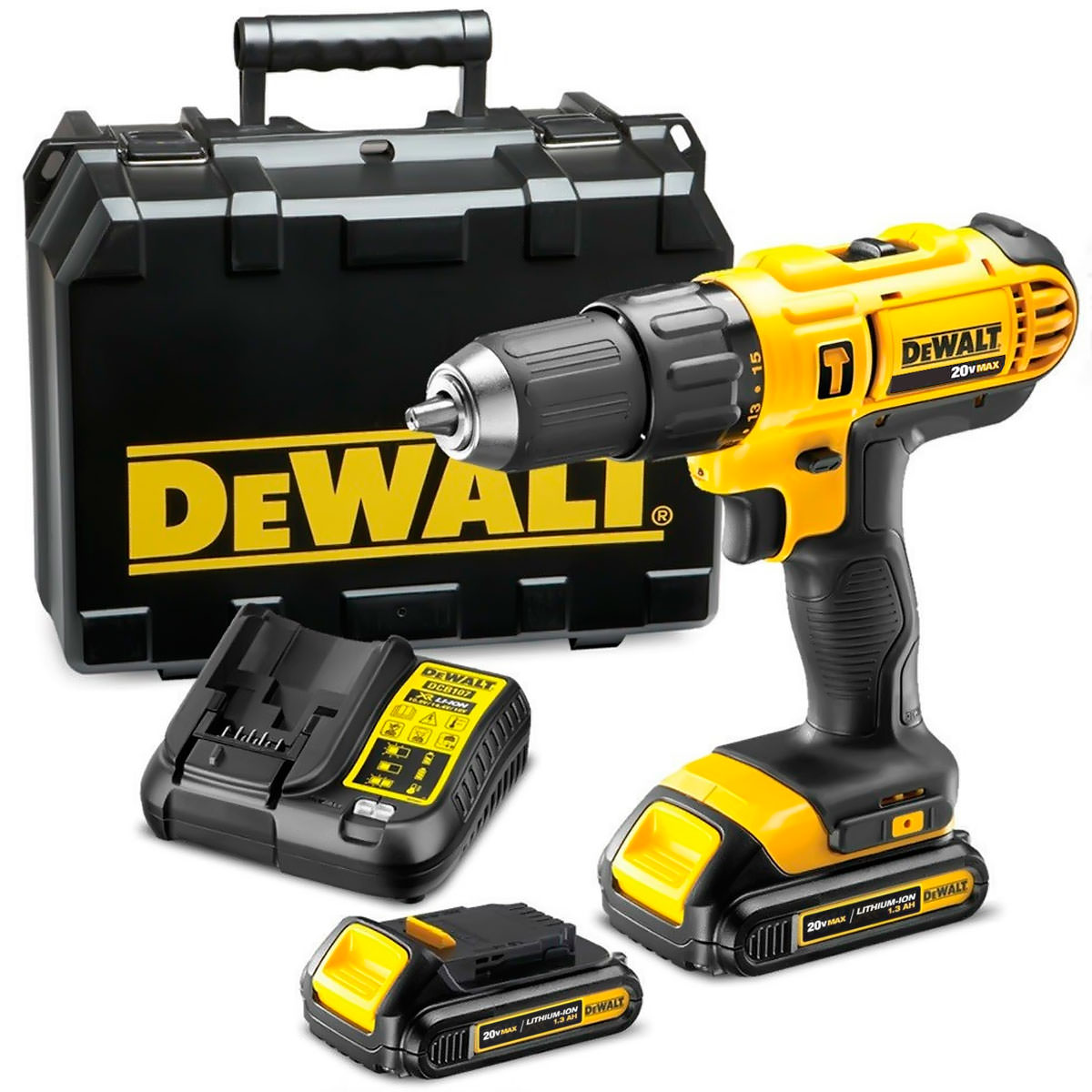 Parafusadeira e furadeira de impacto com maleta e duas baterias de 20 v Dewalt - DaCidadeShop