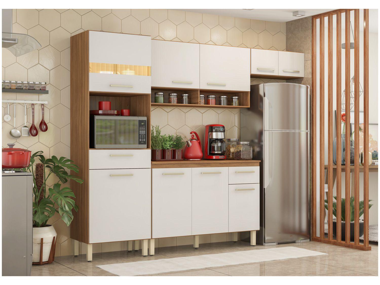 COZINHA - DEMÓBILE – DAMA – NOGUEIRA/OFF WHITE  ( Balcão 1.20 opcional ) - DaCidadeShop
