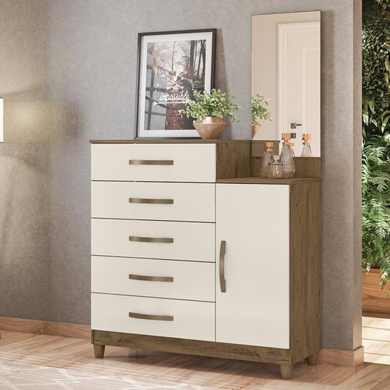 COMODA MOVAL- LISBOA - 1 P .5 GAVT. C/ESP - CASTANHO WOOD/BAUNILHA. - DaCidadeShop