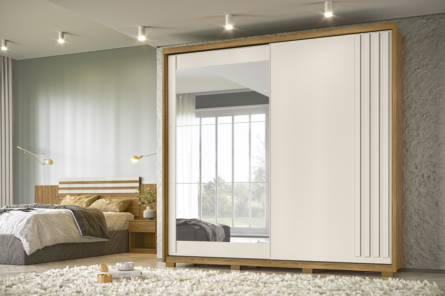 Guarda Roupa Casal Dhara 3 Portas 2 Gavetas Freijo Off White - Moval - DaCidadeShop