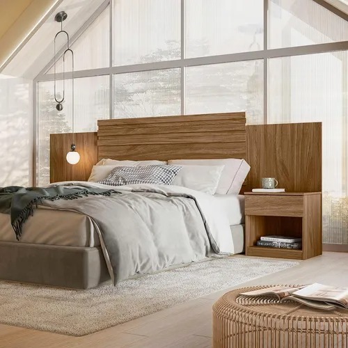 CABECEIRA MOVAL - DHARA -  138/158 – CASTANHO WOOD/BRANCO - DaCidadeShop