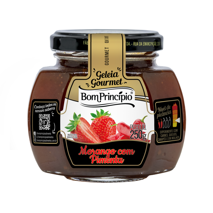 GELEIA GURMET MORANGO COM PIMENTA BOM PRINCÍPIO 250G - DaCidadeShop