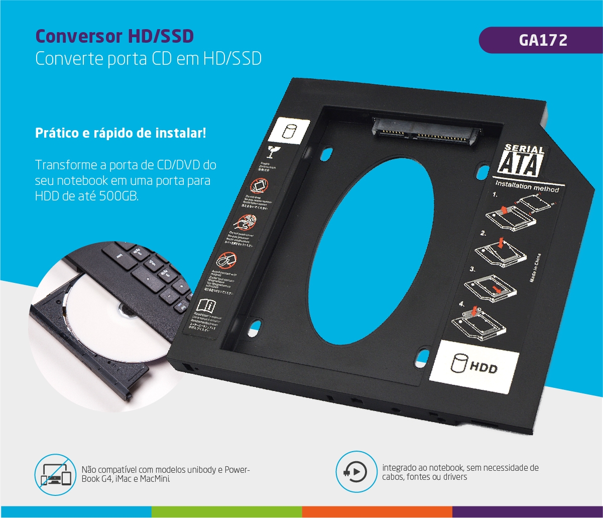 conversor hd ssd converter porta cd multilaser - DaCidadeShop